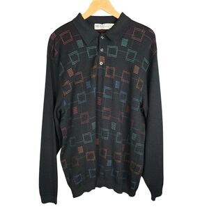 St. Croix Knits Men Wool Blend‎ Sweater Size XL Black Grandpa Polo Preppy Luxury